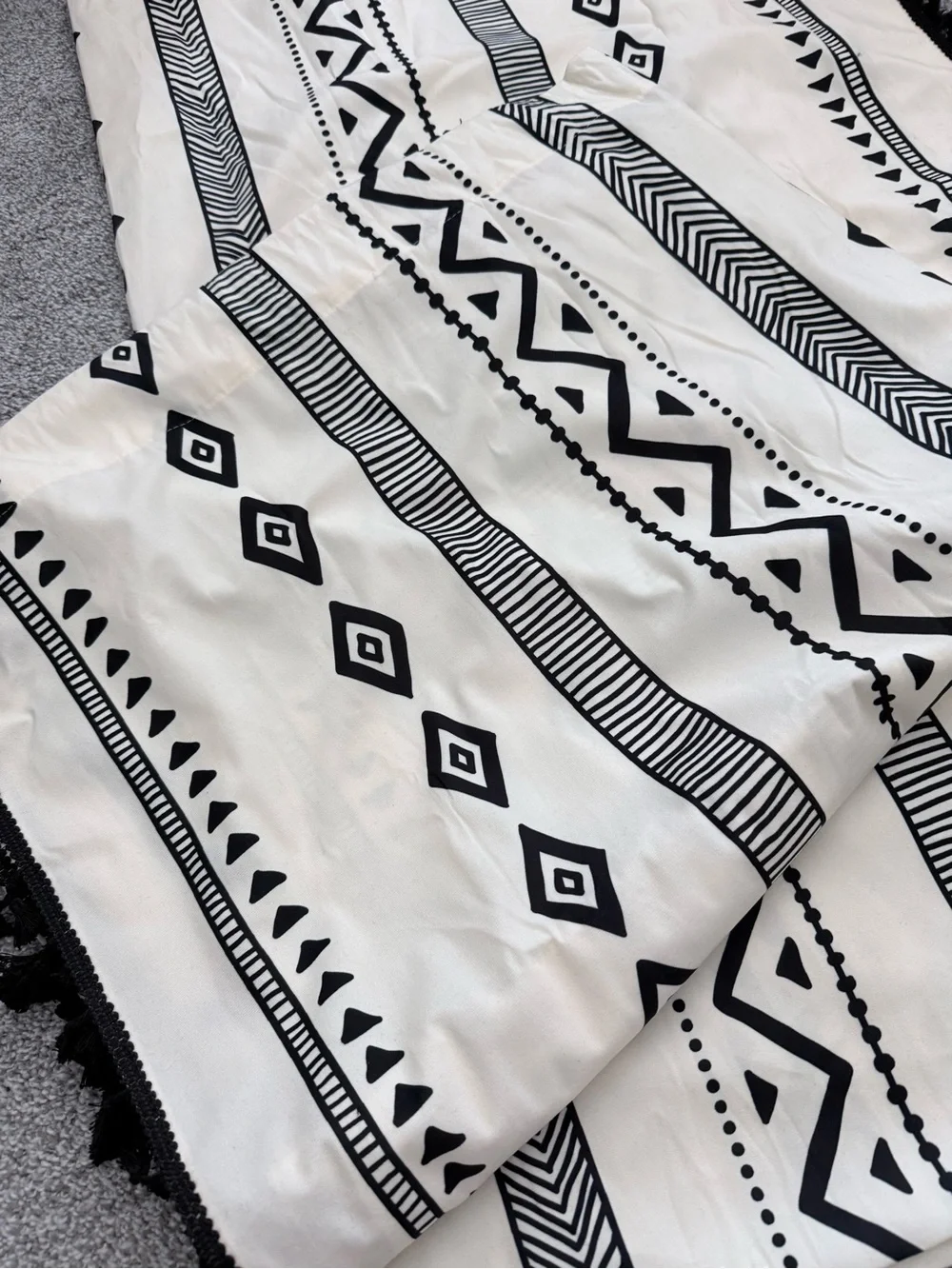 Black & White Geometric Curtains with Tassels 52” x 84” 2 panels